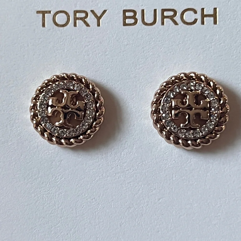 Tory Burch Gold and paved Crystal Stud Earrings